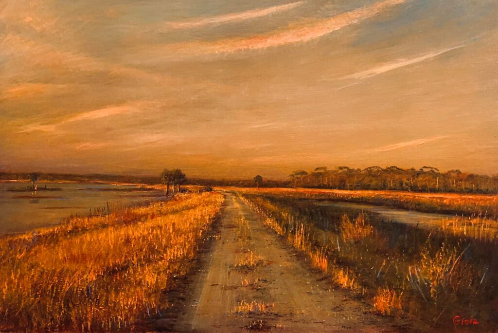 A painting of an empty road in the middle of nowhere