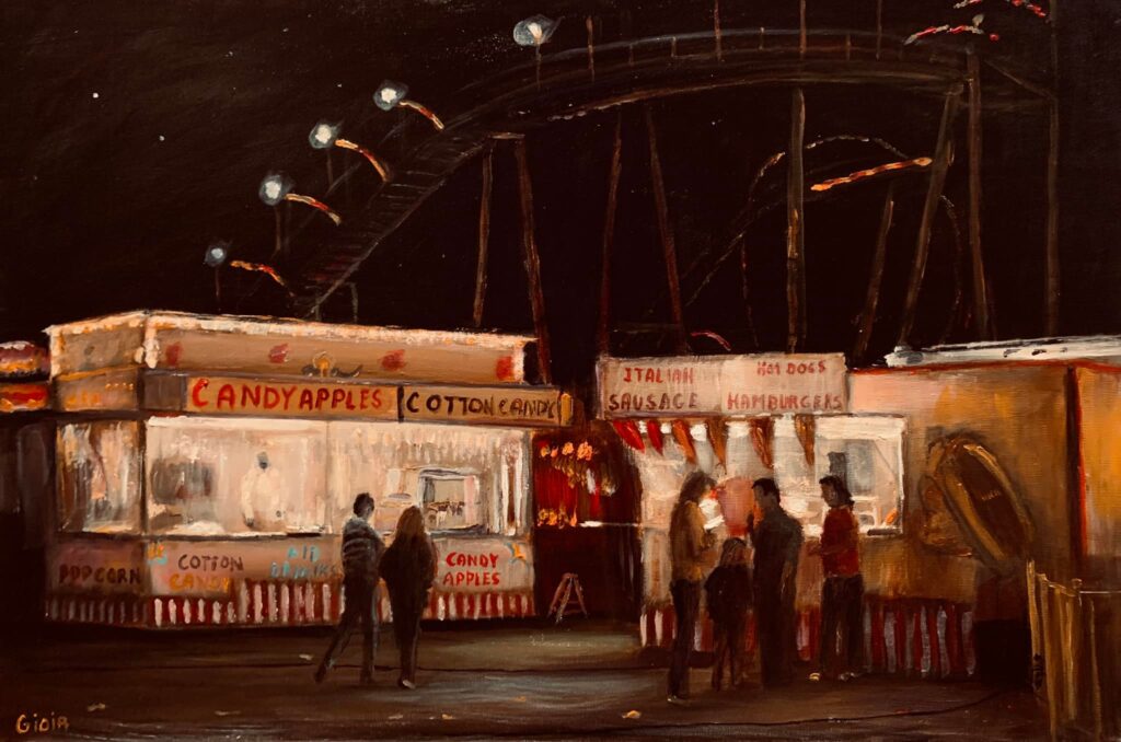 original painting of people at the fair