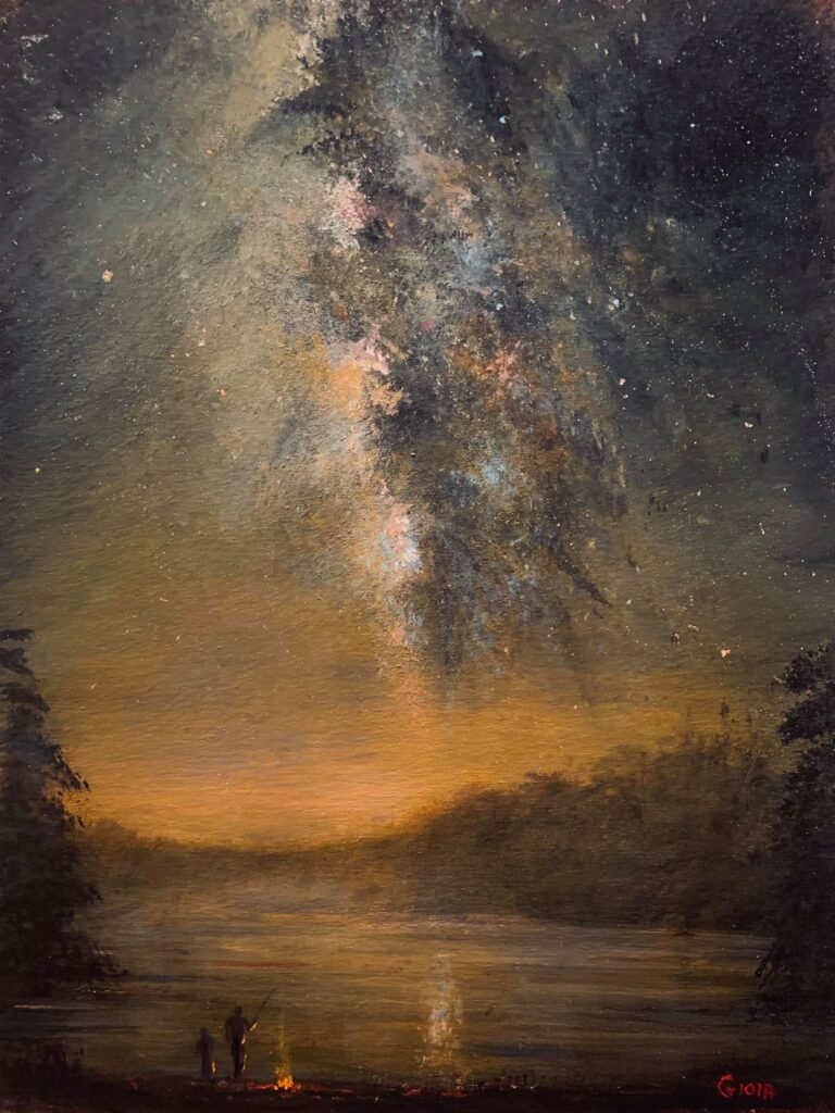 A painting of the night sky with stars.