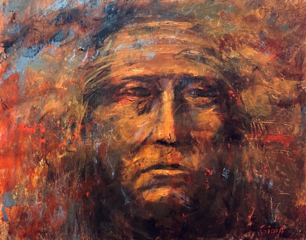 original acrylic on canvas painting of an indigenous man